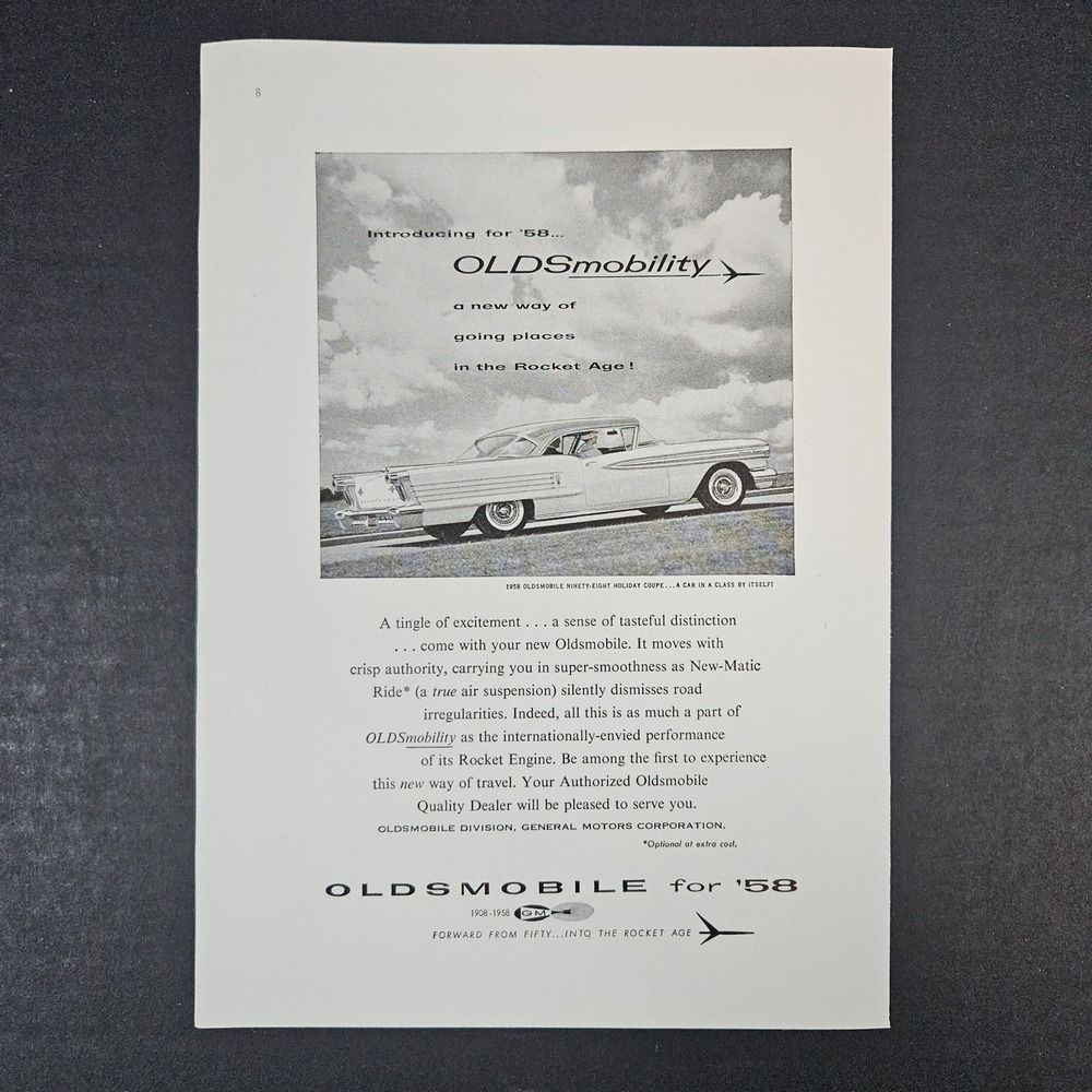 1958 Oldsmobile Ninety-Eight Holiday Coupe Vintage Print Ad Into The Rocket Age